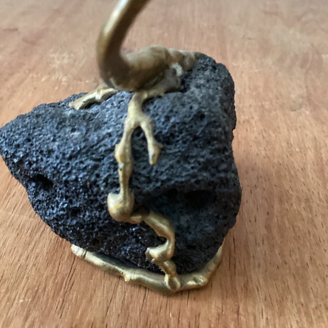 Vintage Copper and Brass Palm Tree Sculpture Mounted on Lava Rock Base For Sale In Chicago - Image 6 of 12