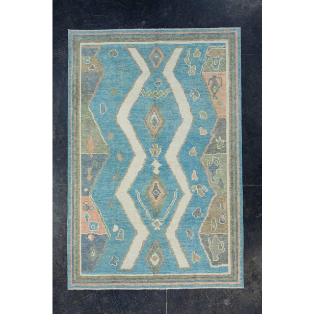 Blue Blue & Green Turkish Oushak Rug 3'11" x 5'11" For Sale - Image 8 of 8