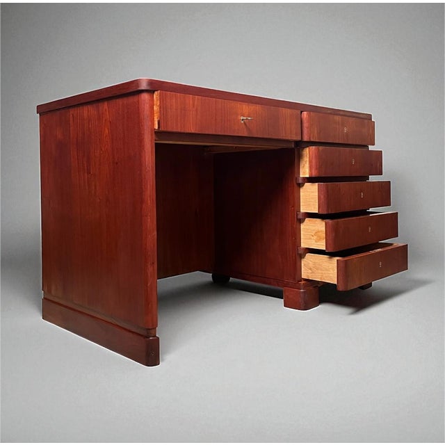 Vintage Art Deco Curved Front Desk in Elm, 1930s For Sale - Image 9 of 12