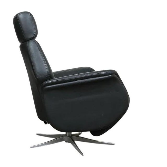 Danish Modern Leather Swivel Lounge Chair Recliner For Sale - Image 10 of 13
