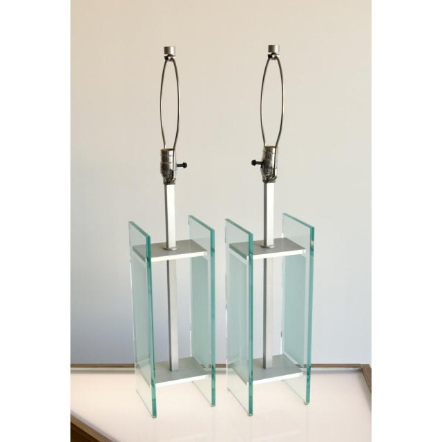 Contemporary Pair of Robert Sonneman for Kovacs Glass & Aluminum Lamps, 1990 For Sale - Image 3 of 8