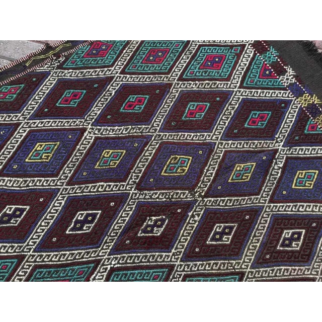 Rustic 1960s Vintage Turkish Handknotted Small Kilim Rug - 60"x65" For Sale - Image 3 of 9
