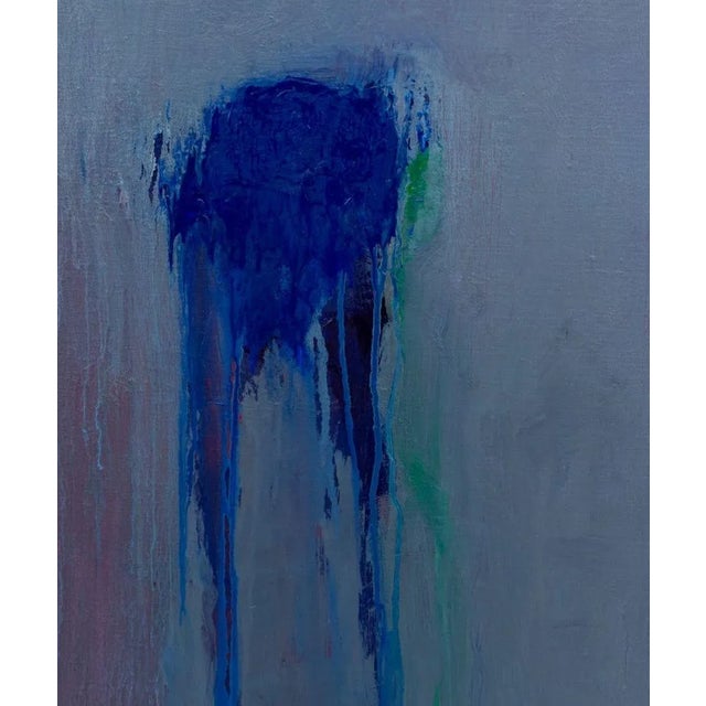 Robert O'Meara (American, 1957-2024), Abstract Composition in Blue, Oil on Canvas, blue-gray field with navy drips,...