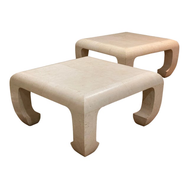 Pair of Springer Low Square Tables Clad in Goat Parchment Leather For Sale