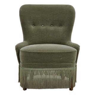 Danish Armchair in Green Furniture Velour, 1970s For Sale