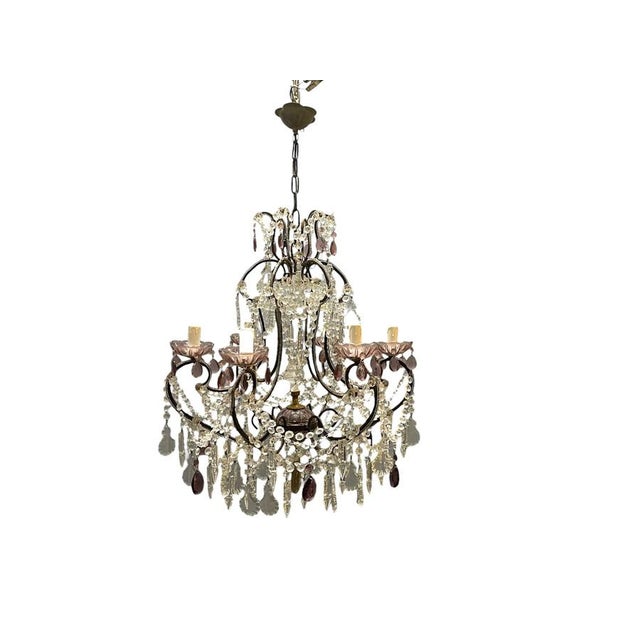 Vintage Italian Crystal Beaded Chandelier with Lilac Glass Bobeches, 1960s For Sale - Image 18 of 18