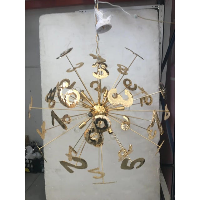 Numbered Sputnik Chandelier with Brass and Gold Metal Frame by Simoeng For Sale - Image 6 of 8