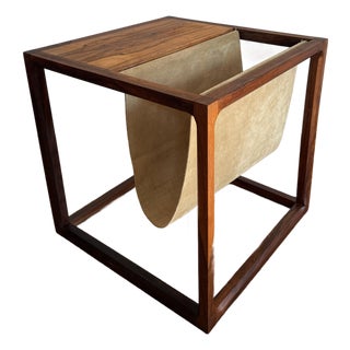 1960s Brazilian Rosewood and Suede Magazine Rack Attributed to Kai Kristiansen For Sale