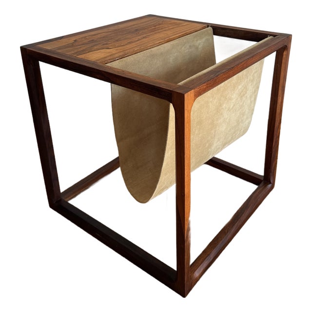 1960s Brazilian Rosewood and Suede Magazine Rack Attributed to Kai Kristiansen For Sale