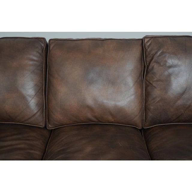 Animal Skin Hancock & Moore Quality Brown Leather 3 Seat Sofa For Sale - Image 7 of 12