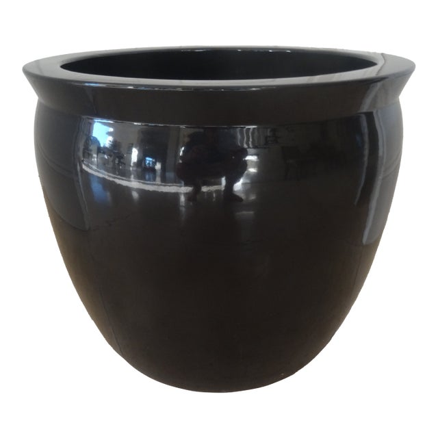 Late 20th Century Mirror Black Fish Bowl Planter For Sale