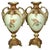 Pair Of Antique Rudolstadt Floral Hand Painted And Gilt Porcelain Bolted Urns C1890 Measures- 12"H x 6.25"W x 4.75"D