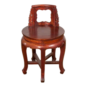Chinese Late Qing Dynasty Diminutive Chair with Carved Back and Curving Legs