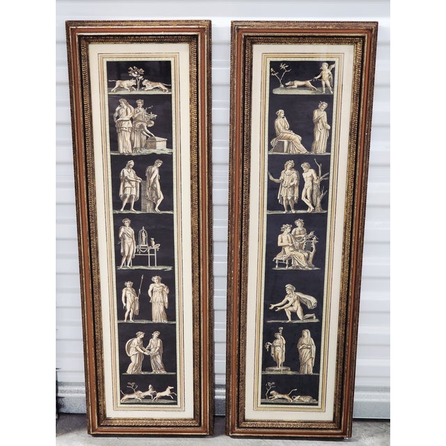 18th century Neoclassical style hand-colored framed engravings by Niccolo Vanni(1720-1800). Featuring two vertical frieze...