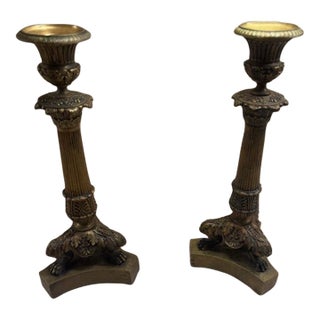 19th Century French Empire Bronze Candlesticks- Set of 2 For Sale