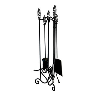 1970s Vintage Brutalist Boho Chic Wrought Iron Twisted Knob Fireplace Tools - 5 Pc Set. For Sale