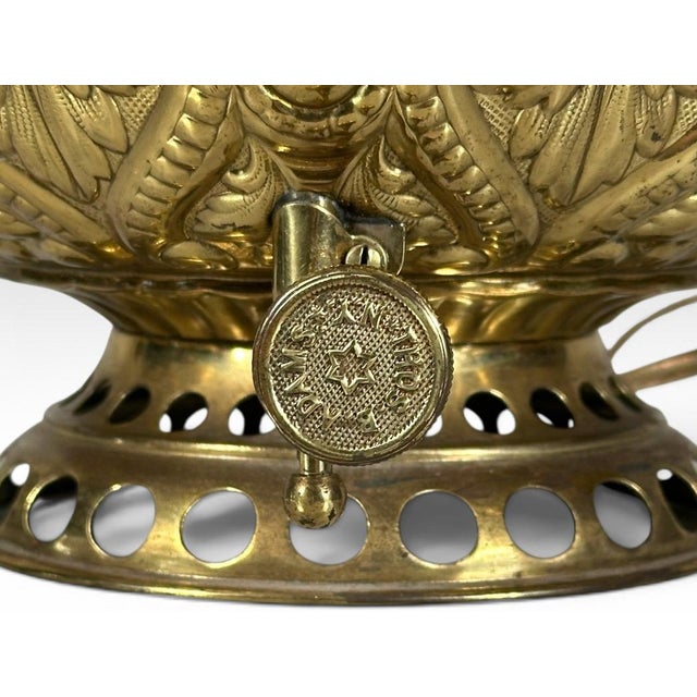 Brass Antique Thomas B Adams and Sons Electrified Brass Oil Lamp For Sale - Image 8 of 13