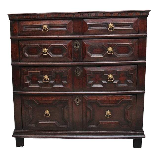 Antique Oak Moulded Front Chest of Drawers, 1700 For Sale