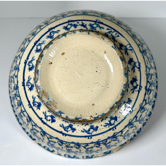 Cream Antique Spongeware Mixing Bowl: Blue Banded Stoneware, 19th Century Americana For Sale - Image 8 of 10