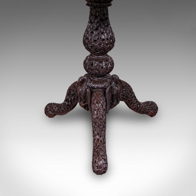 Antique Carved Tea Table, Burmese, Teak, Octagonal, Lamp, Side, Victorian, 1860 For Sale - Image 9 of 12
