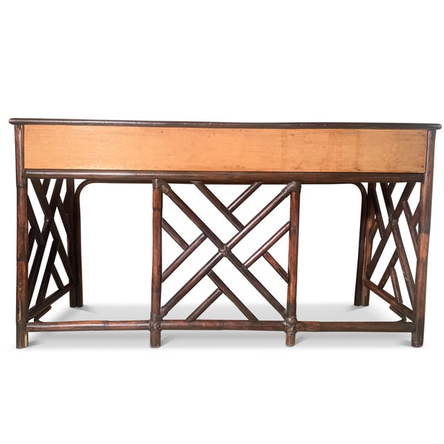 Mid 20th Century Mid-Century Modern Rattan Side Table with Glazed Top, 1950s For Sale - Image 5 of 10