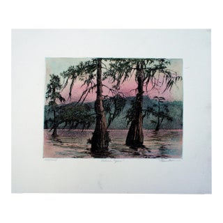 Late 20th Century Autumn Cypress Landscape Etching by Maurice Bonin For Sale