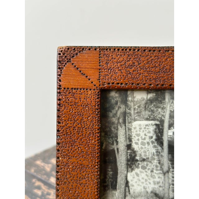 Brown Vintage Photograph of Log Cabin in Original Folk Art Frame, Circa 1940s For Sale - Image 8 of 12