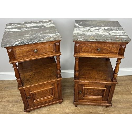 French Bedside Tables with Marble Top in Oak, Set of 2 For Sale - Image 14 of 14