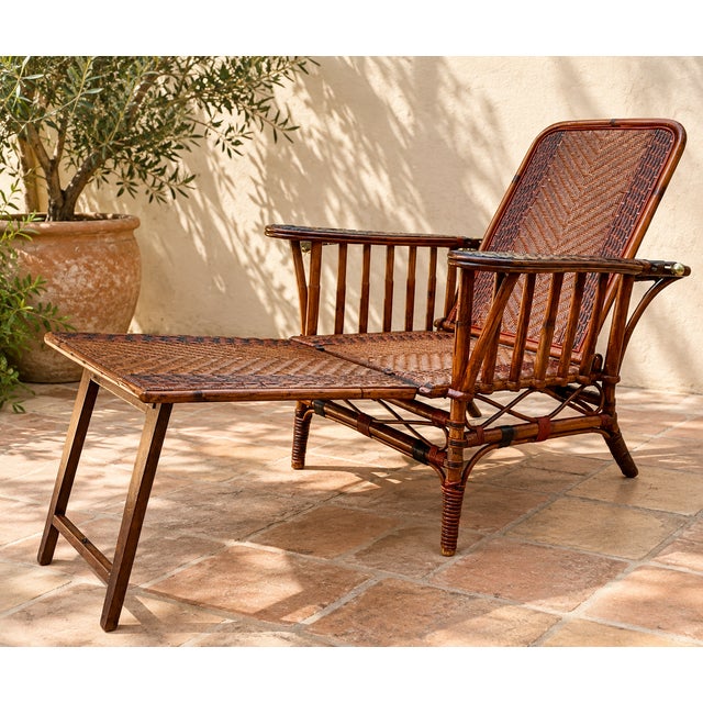Boho Chic Adjustable Rattan Chaise Longue with Ottoman, 1920s For Sale - Image 3 of 13