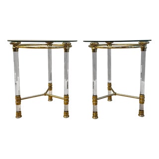 Italian Acrylic Glass and Lacquered Brass Side Tables, 1970, Set of 2 For Sale