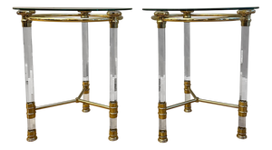 Italian Acrylic Glass and Lacquered Brass Side Tables, 1970, Set of 2