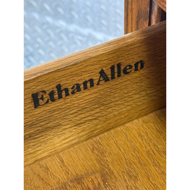 Brown Vintage Ethan Allen Oak Canterbury Nightstand/ Commode - A Pair For Sale - Image 8 of 12