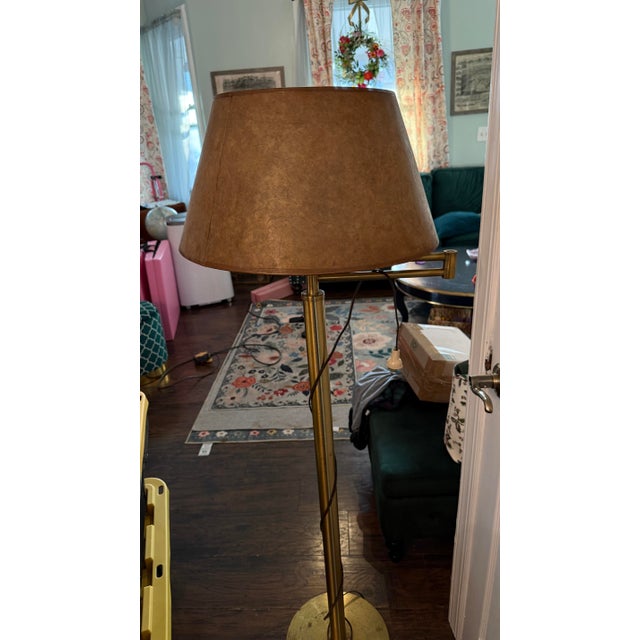 Walter Von Nessen 1930s Walter Von Nessen Swing Arm Floor Lamp | Machine Age Brass Torchiere, Brooklyn For Sale - Image 4 of 12