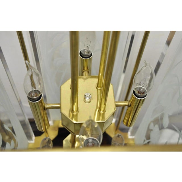 Gold Vintage Fredrick Ramond Mid Century Modern Brass Lucite Glass Pendant Chandelier For Sale - Image 8 of 13