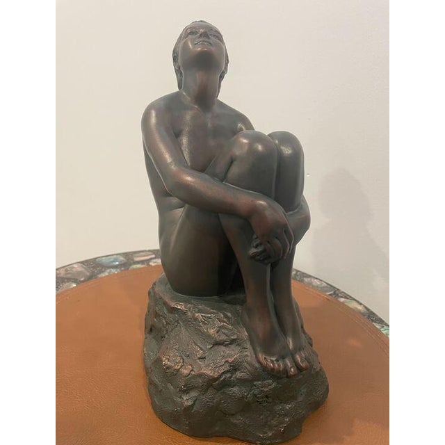 Late 20th Century Austin Productions Art Deco Seated Woman Sculpture in Durastone For Sale - Image 5 of 14