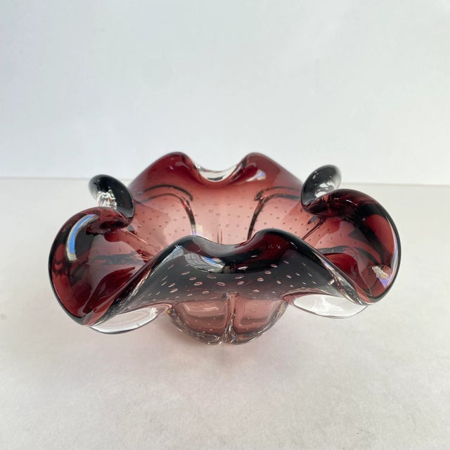 Hollywood Regency 1960s Purple Art Glass Bowl Bullicante Dish Chalet Lorraine Style Elegant form and rich color in this...