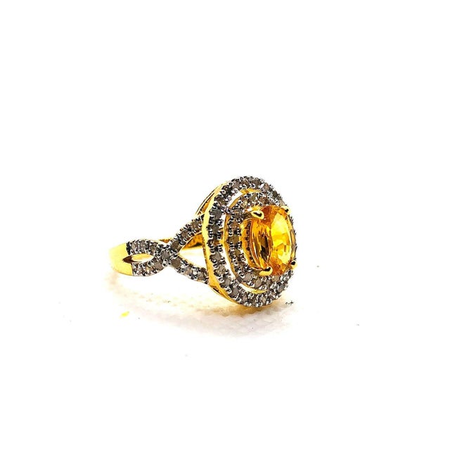 Bochic “Orient” Vintage Yellow Sapphire & Cognac Diamond Ring Set In 18K Gold & Silver For Sale In New York - Image 6 of 13
