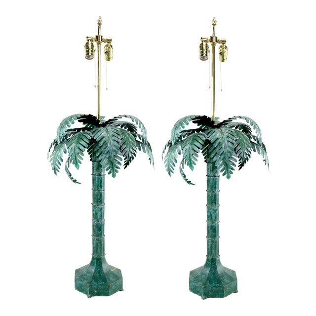 Pair of Vintage Palm Tree Table Lamps, Metal For Sale