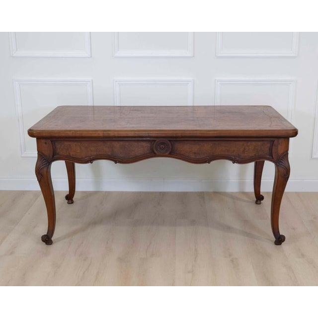 Brown Louis XV Style Flat Center Desk in Walnut and Elm For Sale - Image 8 of 9