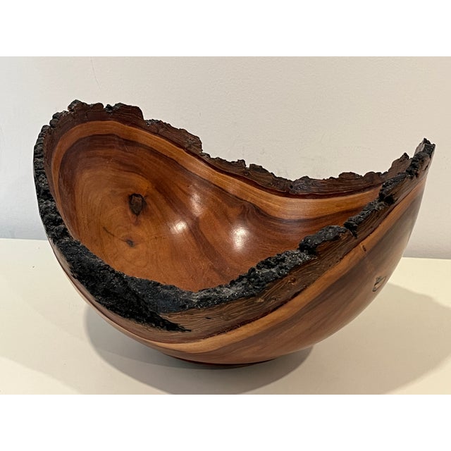 Brown Natural Edge Milo Wood Centerpiece Bowl Hawaii 13"l X 8"h Signed For Sale - Image 8 of 9