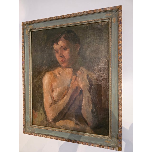 A very fine mid century modern vintage signed painting of a young figure. Having masterfully executed brush strokes very...