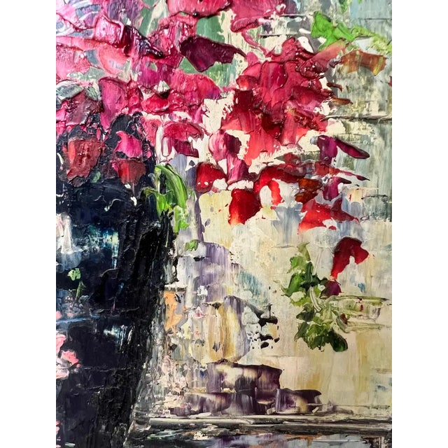 Paper Helen Botway Bougainvillea in a Dark Urn Oil on Board Painting, Signed 1960's 1960's For Sale - Image 7 of 11