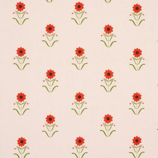 Schumacher x Peg Norriss Forget Me Nots Fabric In Red On Pink For Sale