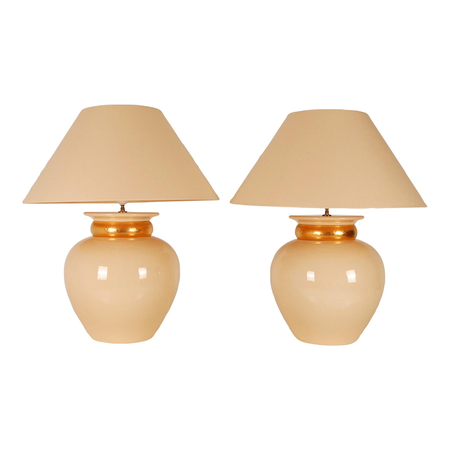 Vintage Robert Kostka Table Gold and Cream Porcelain Vase Lamps a