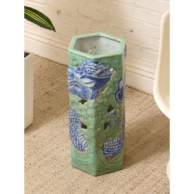 Blue Vintage Mid Century Ceramic Umbrella Holder For Sale - Image 8 of 10