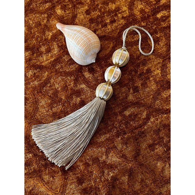 Pair of Beaded Satin Key Tassels in Natural Mineral Colors- H 7.5 Inches For Sale - Image 10 of 15