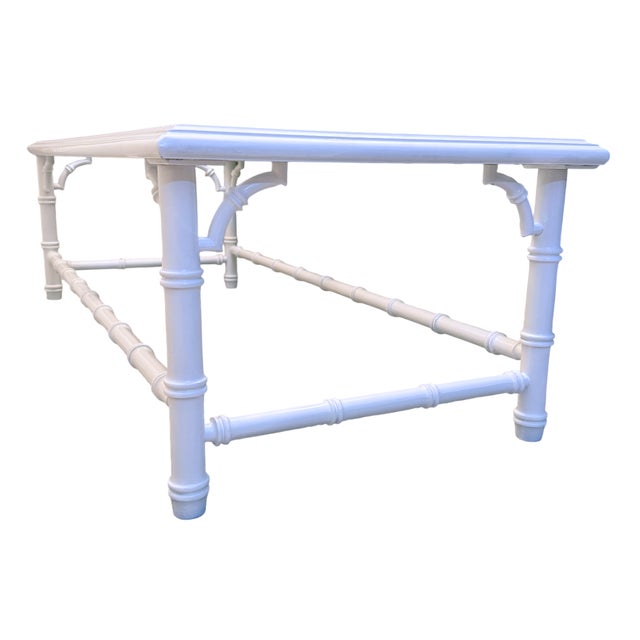 Palm Beach Regency Faux Bamboo Coffee Table in White Lacquer For Sale - Image 4 of 8