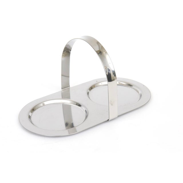 1990s MIchael Graves Chrome, Black Resin and Glass Creamer and Sugar Caddy Set With Matching Tray 90's For Sale - Image 5 of 11