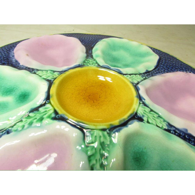 Blue Antique English Majolica Oyster Plate For Sale - Image 8 of 13
