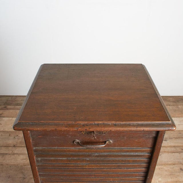 Antique French Single Oak Tambour Filing Cabinet, 1920s For Sale - Image 9 of 14